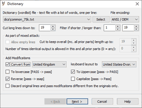 Dictionary attack setup