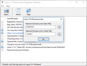 Lotus 1-2-3 Password Recovery Dialog